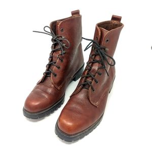 EDDIE BAUER Lug Sole Lace Up Brown/Black Leather Ankle Boots Size 7.5